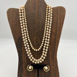 Stunning Vintage Glass Pearl Set, incl. Danecraft, Long Hand Knotted & Earrings
